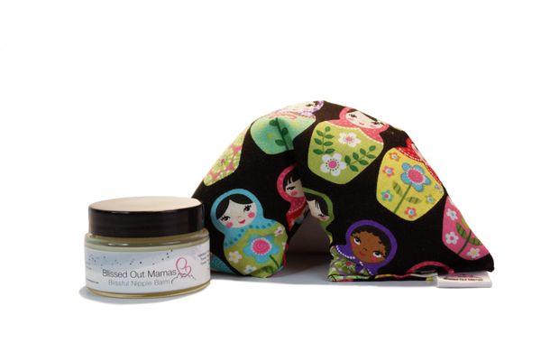 Our "Boobie Duo" is a great gift for a new mama! It includes our organic Blissful Nipple Balm and a Boobie Bean Bag