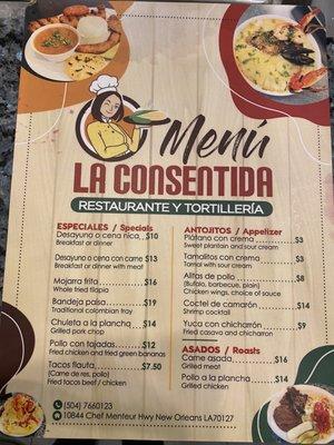 Front of menu