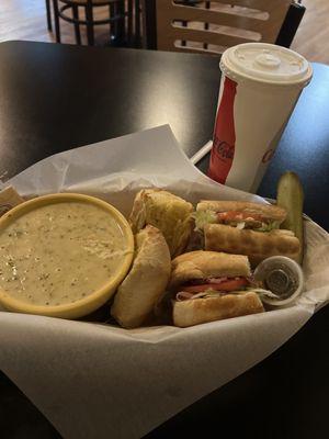 Numero uno, cheese bread with broccoli and cheddar soup