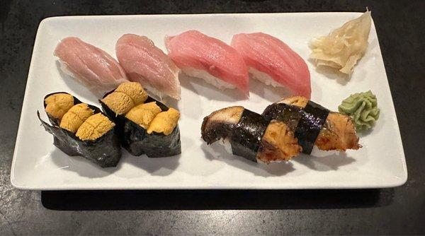 Nigiri- Toro, YellowTail,  Sea Urchin, Eel