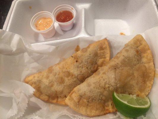 Spicy cheese and beef empanadas, our favorite.