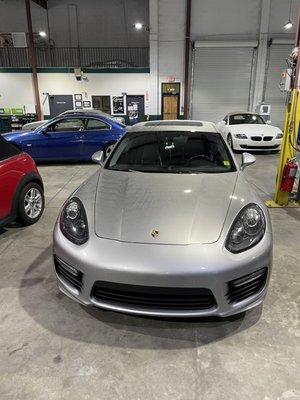 Porsche in for service