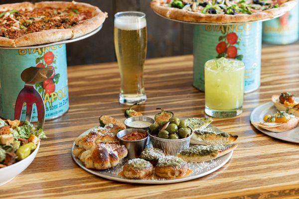 Appetizers, drinks, Plant Based Pizza