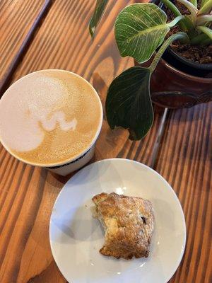 Ube sesame latte with a blueberry banana scone