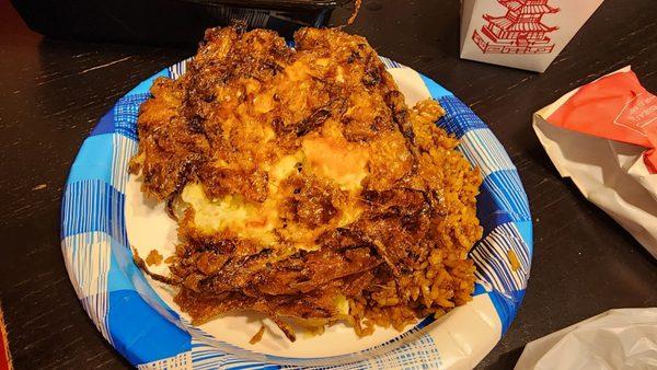 Shrimp egg foo yun, was bland and so was the gravy, so was the rice.