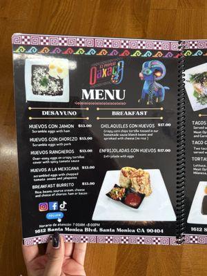 Menu as of October 2024.