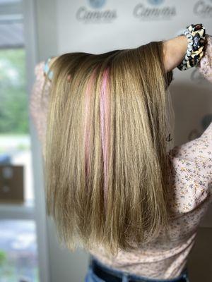 A peekaboo of pink in this beautiful sandy blonde.