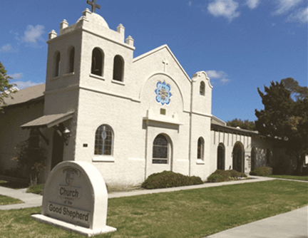 Episcopal Church of the Good Shepherd, on the corner of Acacia and Carmalita; two blocks east of the Hemet post office.