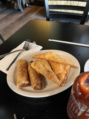 Egg Roll and crab Rangoon