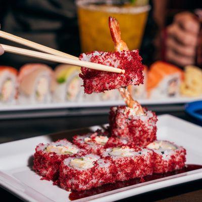 Our Crunchy Shrimp Tempura keeps the night rolling with shrimp tempura and spicy krab mix that’s topped with red tempura bits.Photo