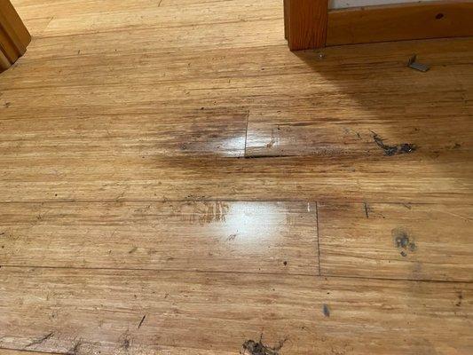 Bamboo flooring and trim ruined by leaking washer that we paid to fix