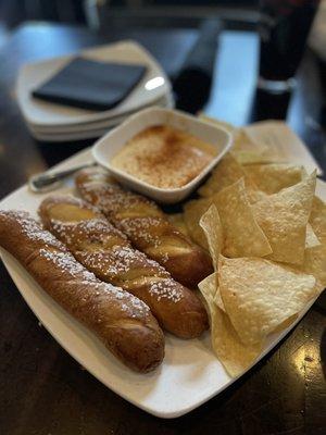 Beer Cheese with pretzels and tortilla chips