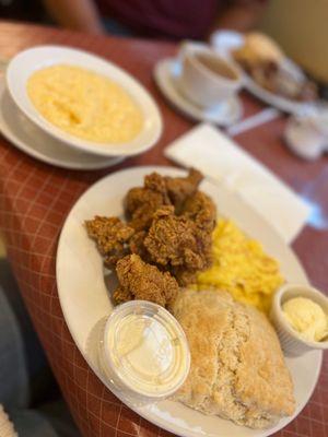 Fish N Eggs with Hot Cheddar Grits