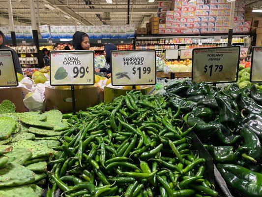 Cactus, Serrano peppers, poblano peppers