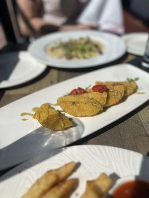 Fried Green Tomatoes , Pickled Okra and Little Gems Greens