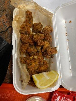 Popcorn chicken - tasted straight stale, and what was with that color???