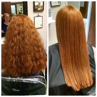 Smooth blowout and a little polishing with the iron on this gorgeous, curly redhead!