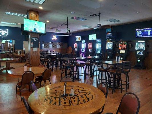 Many dart boards. Tournaments are held here as well. Again, plenty of seating and tv's.