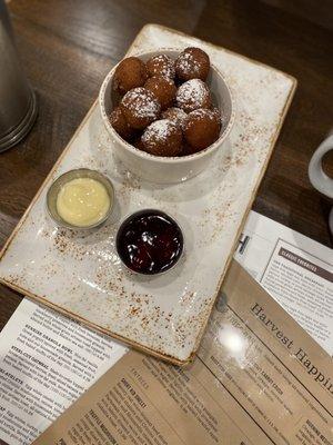 Seasonal menu pumpkin spice donuts with 2 dips