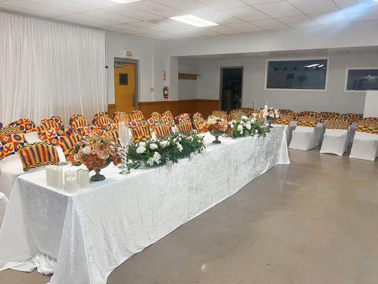 Table and chairs decorated for special seating