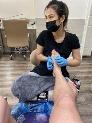 A Wonderful pedicure with hot stone massage and paraffin wax very professional