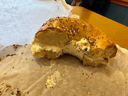 Everything bagel with chive cream cheese.