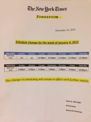 New #Shape Times effective 1/4/15 until further notice.