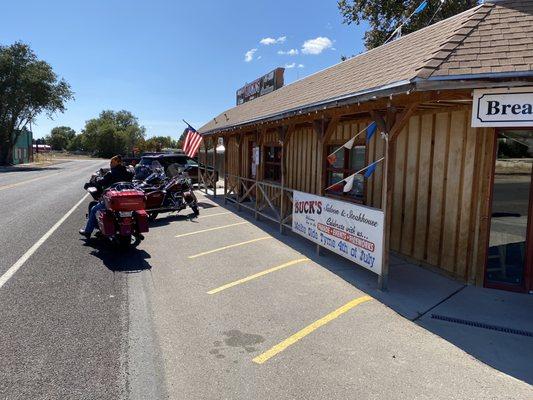 Harleys parked out front.  #MAGA!