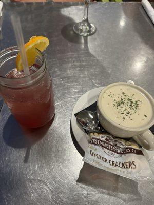 Summer sangria and clam chowder