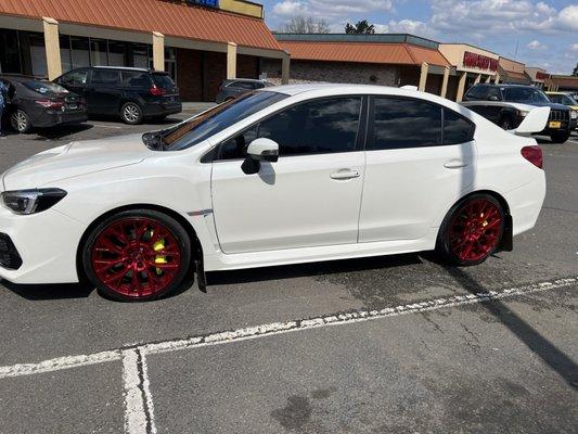 My 2020 WRX STI  powder coated rims by Peak Innovation. A ceramic tint.