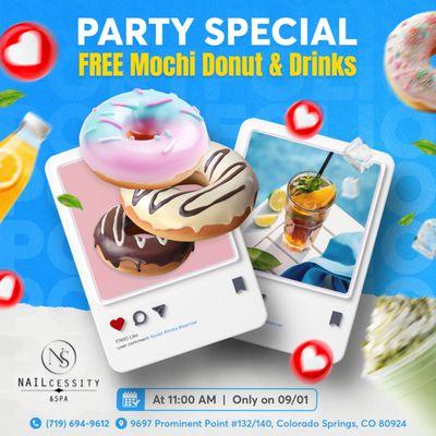 PARTY SPECIAL ALERT! 

 Join us at NAILcessity & SPA for a fabulous start to your day! 
 ONLY on 09/01/2024, from 11:00 AM, enjoy: