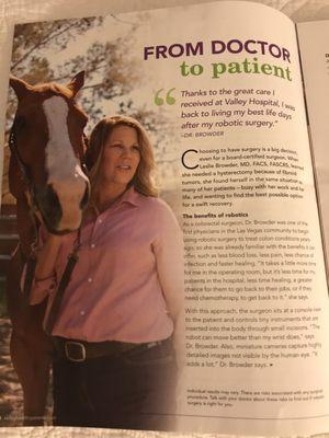 Dr. Leslie Browder (she assisted with my surgery) in Valley Health System magazine.