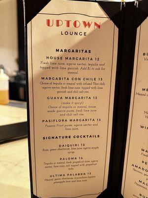 Cocktail menu