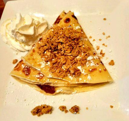 Apple Crisp crepe with whipped cream on the side.