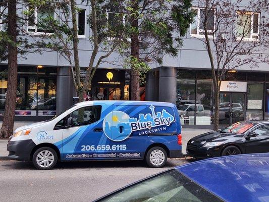 A photo of one of our vans outside the shop!