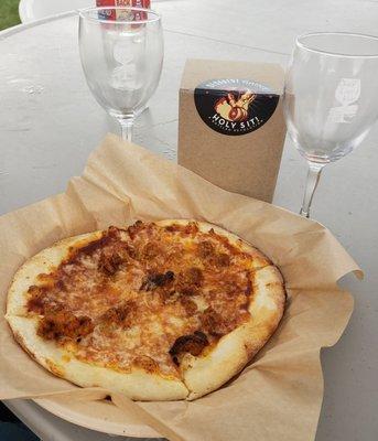 Italian Sausage Pizza.  (The wine was part of the wine fest event and not sold by Simply Pizza)