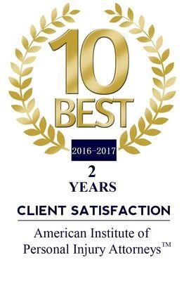 10 Best in Client Satisfaction by American Institute of Personal Injury Attorneys