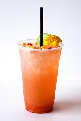 love potion- refresher with lime, fresh mango and strawberry puree.