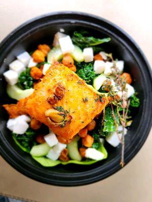 Green Feta Grain Bowl with Salmon