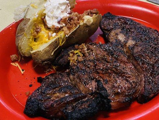 The 16 oz. Rib Eye Steak and baked potato