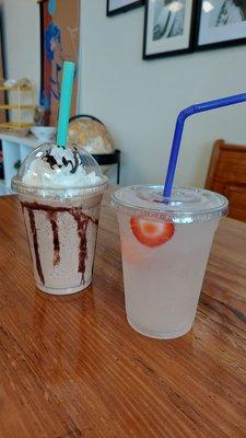 Coffee milkshake and strawberry lemonade