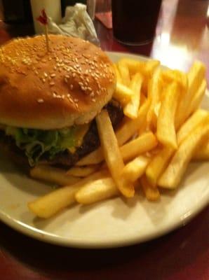 Large cheeseburger and fries. Very good