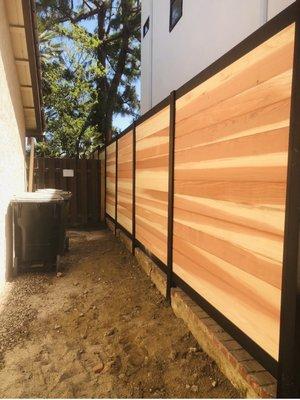 Horizontal Redwood Panels with metal frame