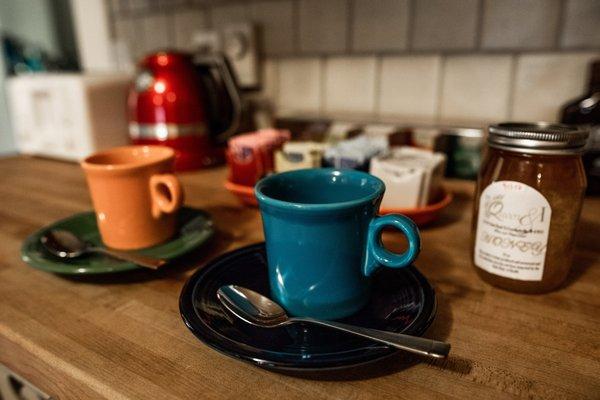 Fresh coffee and tea await guests to help start their day