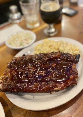 Pork Ribs with Mac & Cheese and Coleslaw.