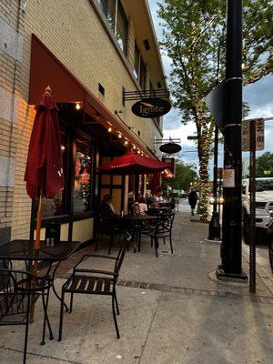 Outside (cute street) with outdoor seating