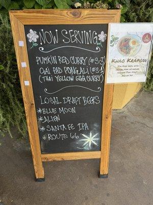 Outdoor specials board.