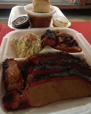 brisket w loaded potato salad n quart of BBQ beans