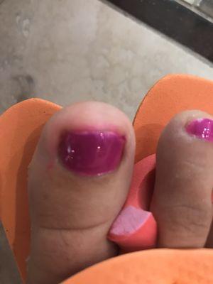 I would not recommend this nail salon. This was my $33 pedicure...I asked if they could fix this and they said no.