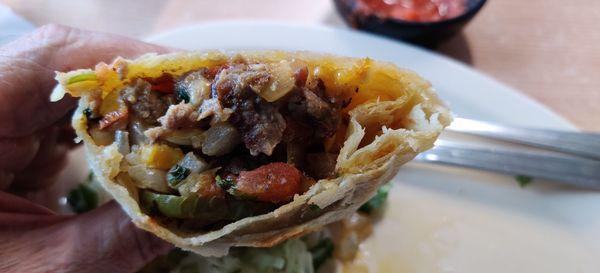 Coolidge Burrito has carne asada, bacon, pico